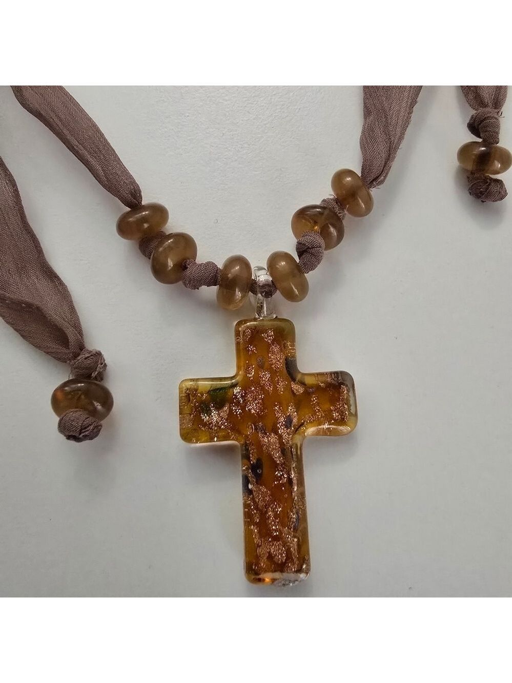 NEW Brown Cross Ivy Pendant Choker Necklace - Picture 4 of 9